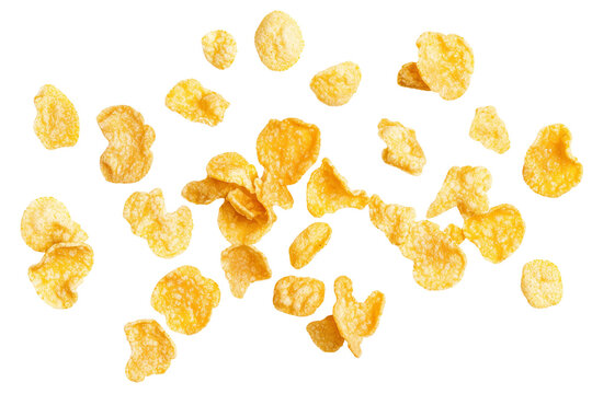 Golden corn flakes isolated on transparent background, PNG