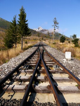 Cable car tracks under the mountains