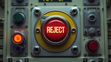 Fototapeta premium Bright Red Reject Button on Control Panel with Safety Features