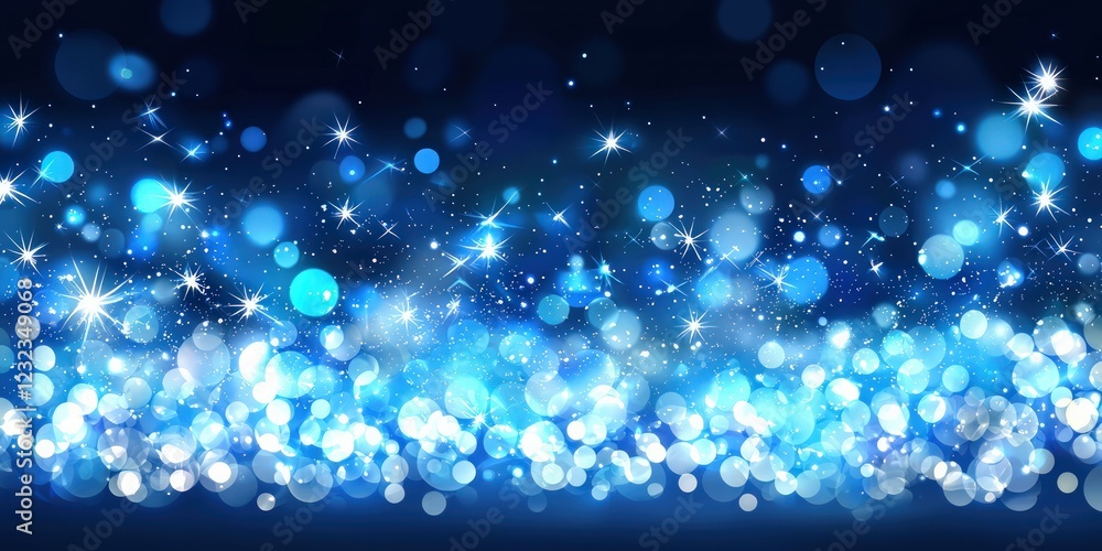 Poster magical blue bokeh lights creating a dreamy atmosphere in a dark background