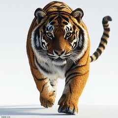 Obraz premium Majestic Tiger Walking Towards Camera Powerful Wild Cat Closeup Orange Fur Stripes