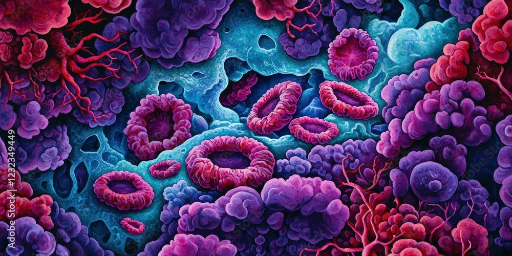 Aufkleber abstract visualization of colorful microorganisms and cells in fluid environment