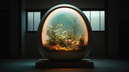 Illuminated Egg-Shaped Floral Display.