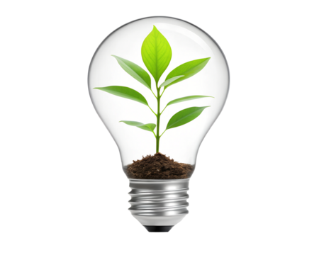 Green Plant Growing Inside a Light Bulb, Sustainable Home Decor, Eco-Friendly Indoor Garden - Powered by Adobe