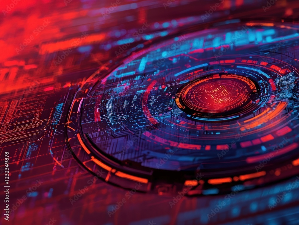 Aufkleber futuristic abstract digital design with colorful neon circles and patterns