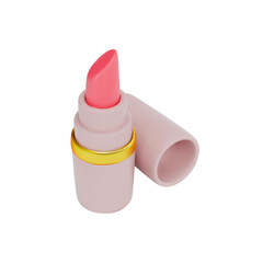 A rendering of a pink lipstick with a cap. Top view. luxury makeup cosmetics. Vector 3d illustration on isolated white background