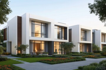 Virtual tours are transforming real estate experiences. Modern houses with large windows and landscaped gardens.