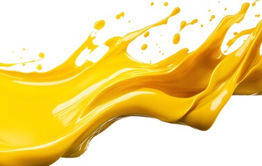 Fototapeta premium Vibrant yellow paint fluid flowing on a white background, creates a visual effect, generative AI