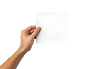 Male Hand Holding a Square Blank Sheet of Paper, Minimalist Design, Empty Space for Ideas