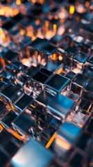 Fototapeta premium Abstract Metallic Cubes: A Symphony of Blue and Orange Hues