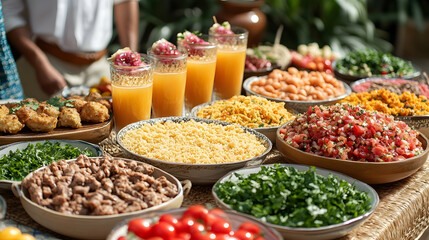 Photo Diverse Cuisine Buffet Table Culinary Delights