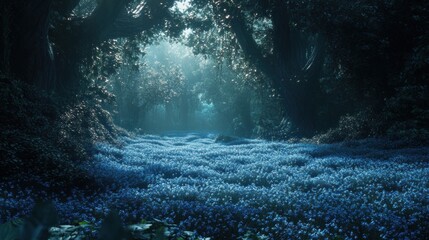Enchanted Blue Forest: A Mystical Dawn