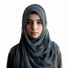 Naklejka premium Studio portrait of a young muslim woman wearing a gray hijab