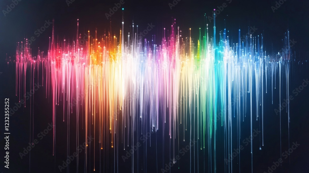 Poster colorful sound waves representing dynamic audio frequencies in a vibrant display
