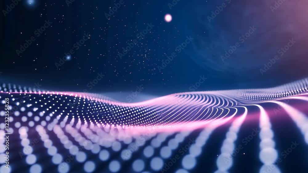 Poster abstract blurry dots and shiny light on a dynamic surface with a futuristic aura and cosmic glow