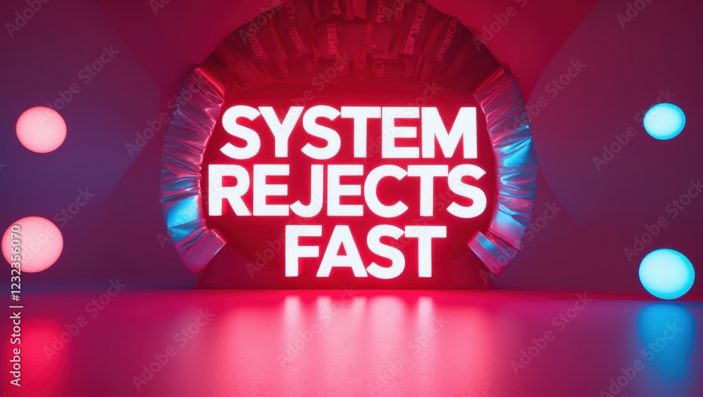 Poster bold neon sign in futuristic setting with system rejects fast phrase