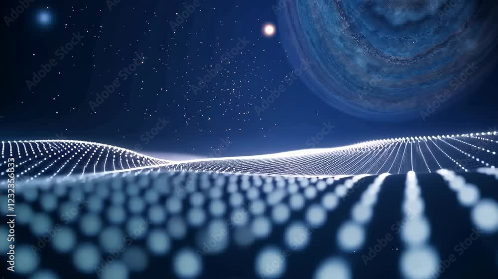 Poster abstract blurry dots and shiny light on a dynamic surface with a futuristic aura and cosmic glow