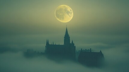 Fototapeta premium witch moon view and witch castle , Generative Ai