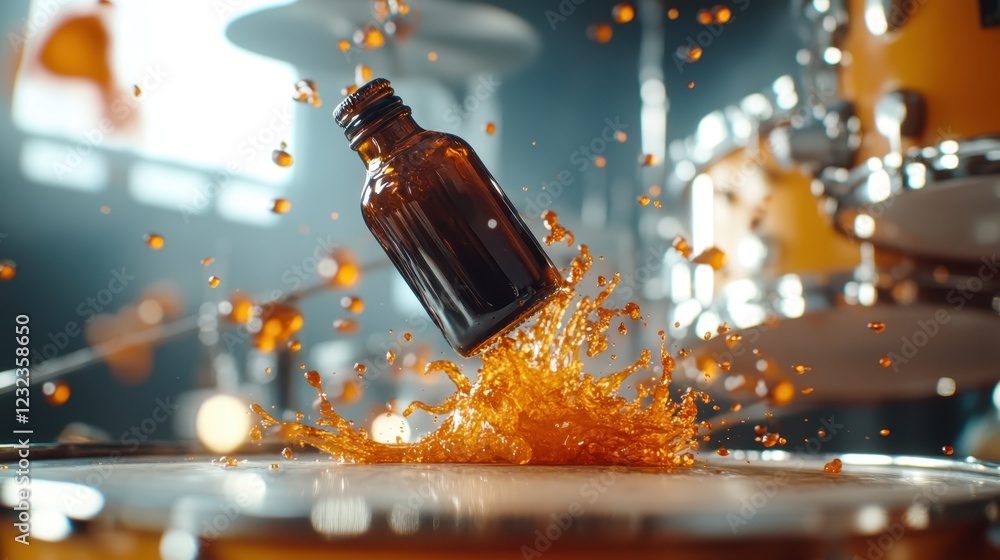 Poster an explosive spray of orange paint emanating from a bottle symbolizes the imaginative energy and exc