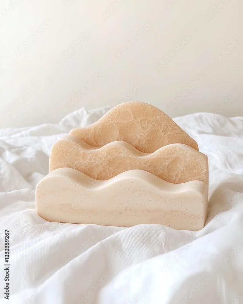 Aufkleber abstract sculptural design in neutral tones with waves on soft textured fabric background