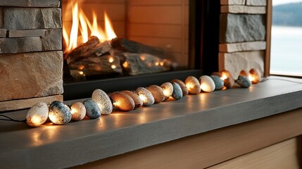 Cozy Fireplace with Egg Lights.