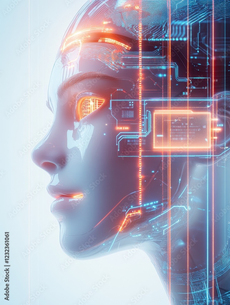 Poster advanced ai chatbot interface sleek design with glowing circuit patterns holographic chat bubbles an
