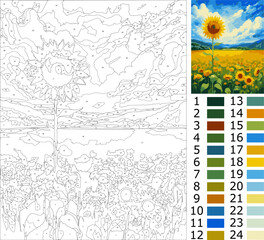 Radiant Sunflower Under a Blue Sky - Color by Numbers Template