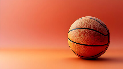 Obraz premium Realistic Basketball Rests on a Smooth Orange Surface with Ample Copy Space