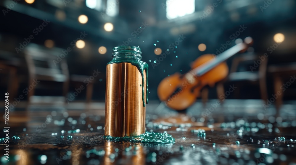 Poster an artistically styled jar with a green, dripping liquid creates an intriguing visual contrast, enha