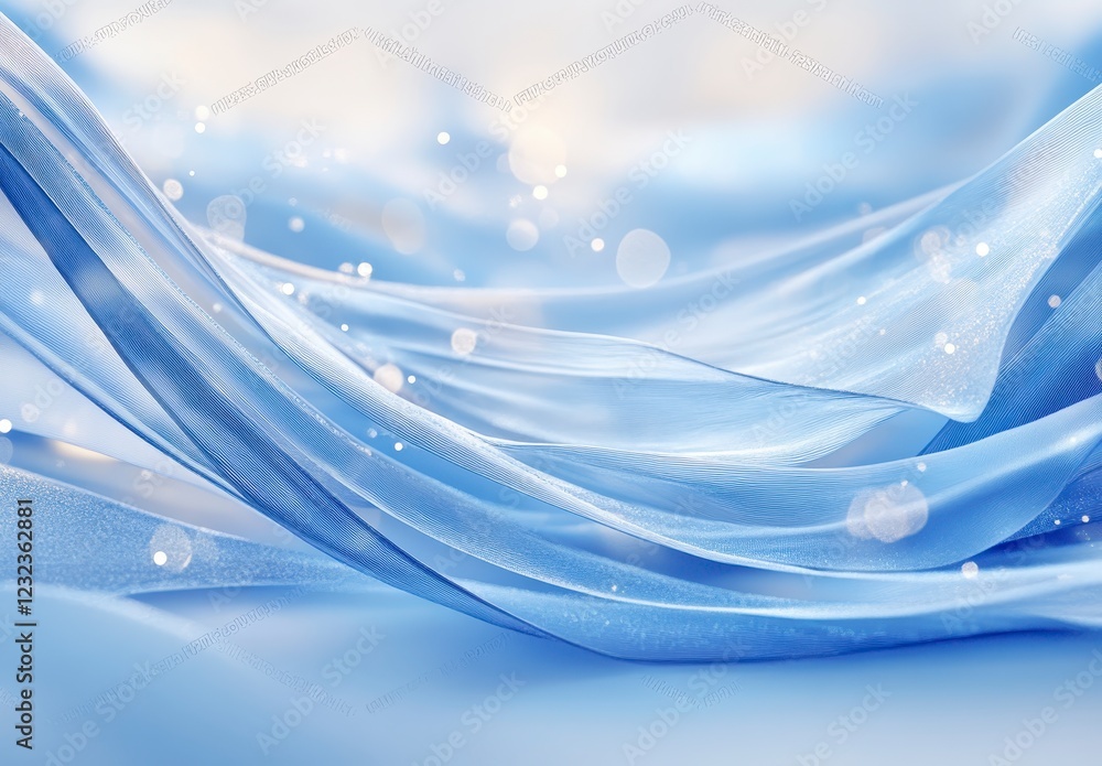 Aufkleber abstract image of flowing blue fabric with soft lighting and bokeh effects. the fabric creates waves