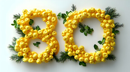 Obraz premium Number 80 Made of Yellow Fruits and Green Leaves Beautifully on White Background
