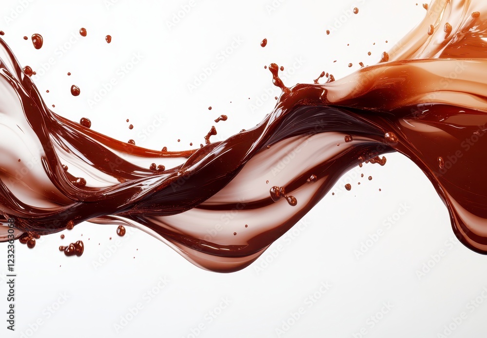 Poster abstract image of brown liquid flowing dynamically against a white background. the liquid creates a 