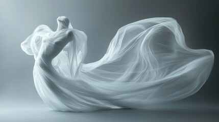 Fototapeta premium Ethereal Dance: A Figure Enveloped in Flowing White Fabric