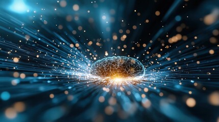 Cybernetic Brain Interconnected with Glowing Fractal Energy Flow A dynamic and futuristic visualization of a neural network system with vibrant colors swirling patterns