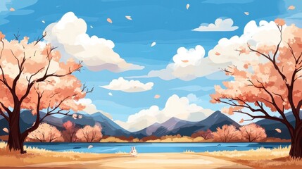 Serene Spring Landscape with Rabbit