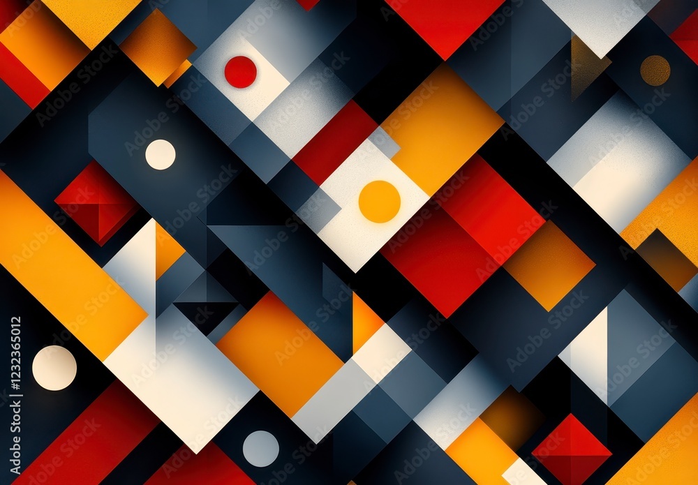 Aufkleber abstract geometric pattern with red, yellow, and gray shapes. overlapping blocks create depth and te