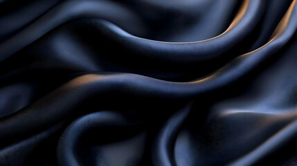 Fototapeta premium Dark Blue Satin Fabric Flows in Elegant Waves, Illuminated Softly