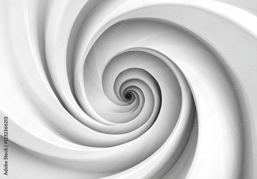 Poster abstract grayscale spiral vortex, a swirling pattern of white and light gray shades creating a hypno