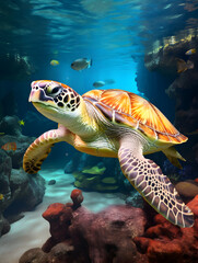 Obraz premium Large sea turtle swimming in the sea