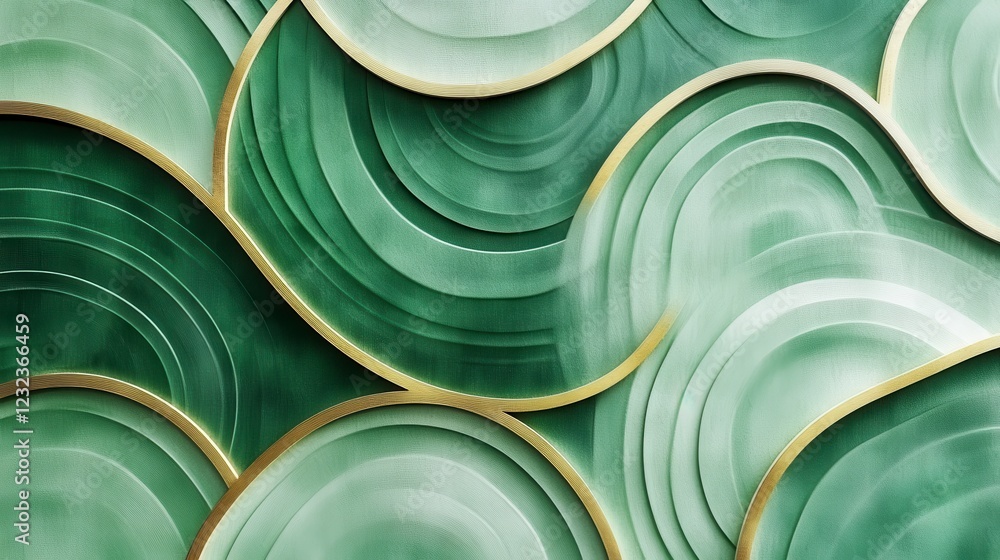 Poster abstract green and gold textured background with overlapping organic shapes and metallic accents. th