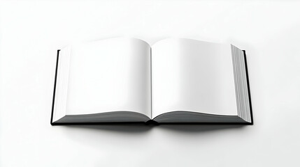 Open Book Lies on a White Background, Showcasing Blank Pages Ready for Text or Design Elements.