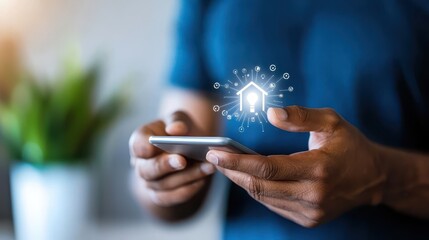 A bright and minimalist living space with a person s hands using a smart device showcasing the of technology in modern home design and lifestyle