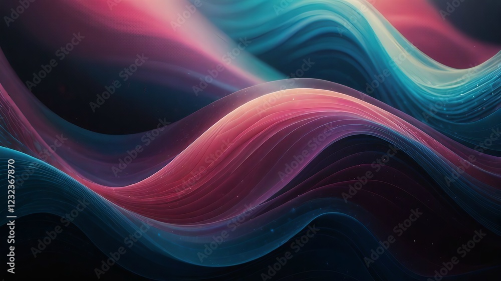 Poster colorful abstract fractal waves with glowing energy and flowing patterns