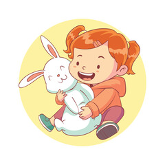 girl holding a rabbit doll