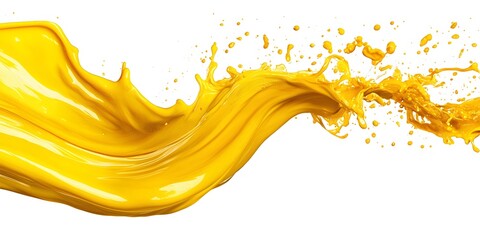 Vibrant yellow paint fluid flowing on a white background, creates a visual effect, generative AI