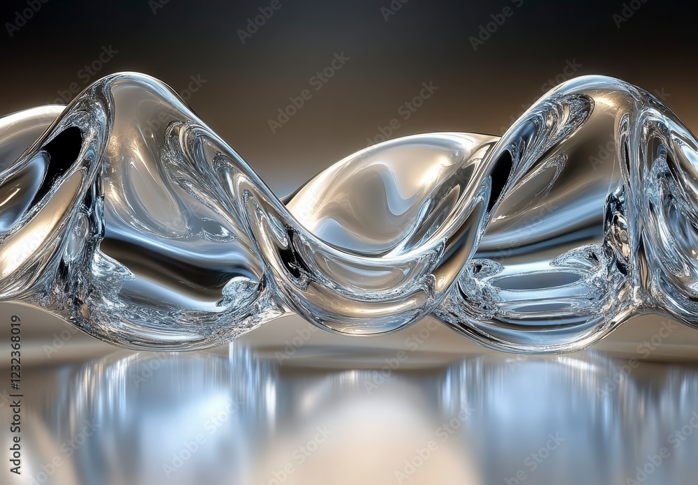 Poster abstract 3d render of a silver, liquid like substance flowing and twisting. the reflective surface h