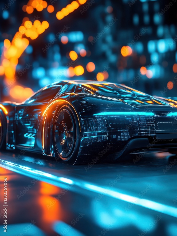 Poster creative digital car interface background. artificial intelligence, transport and hud concept. 3d re
