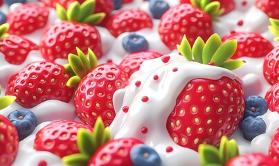 Creamy Strawberry Blueberry Dessert, Close-up