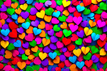 Multicolored hearts background for February 14th, Valentine's day, wedding, mother's day, birthday. Romantic concept