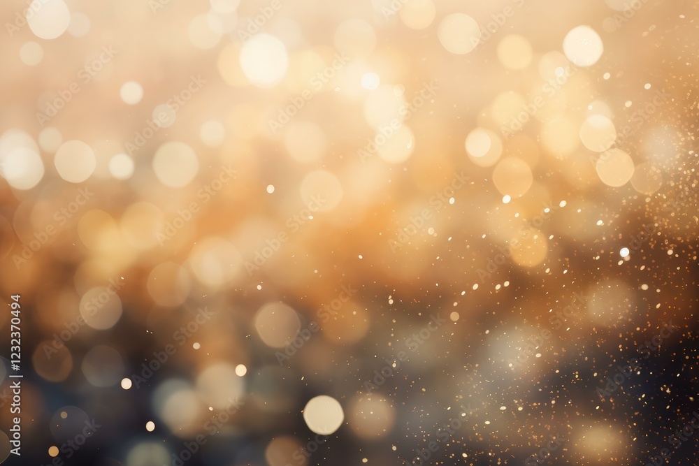Poster Golden particles floating over a sparkling bokeh background, creating a magical and festive atmosphere